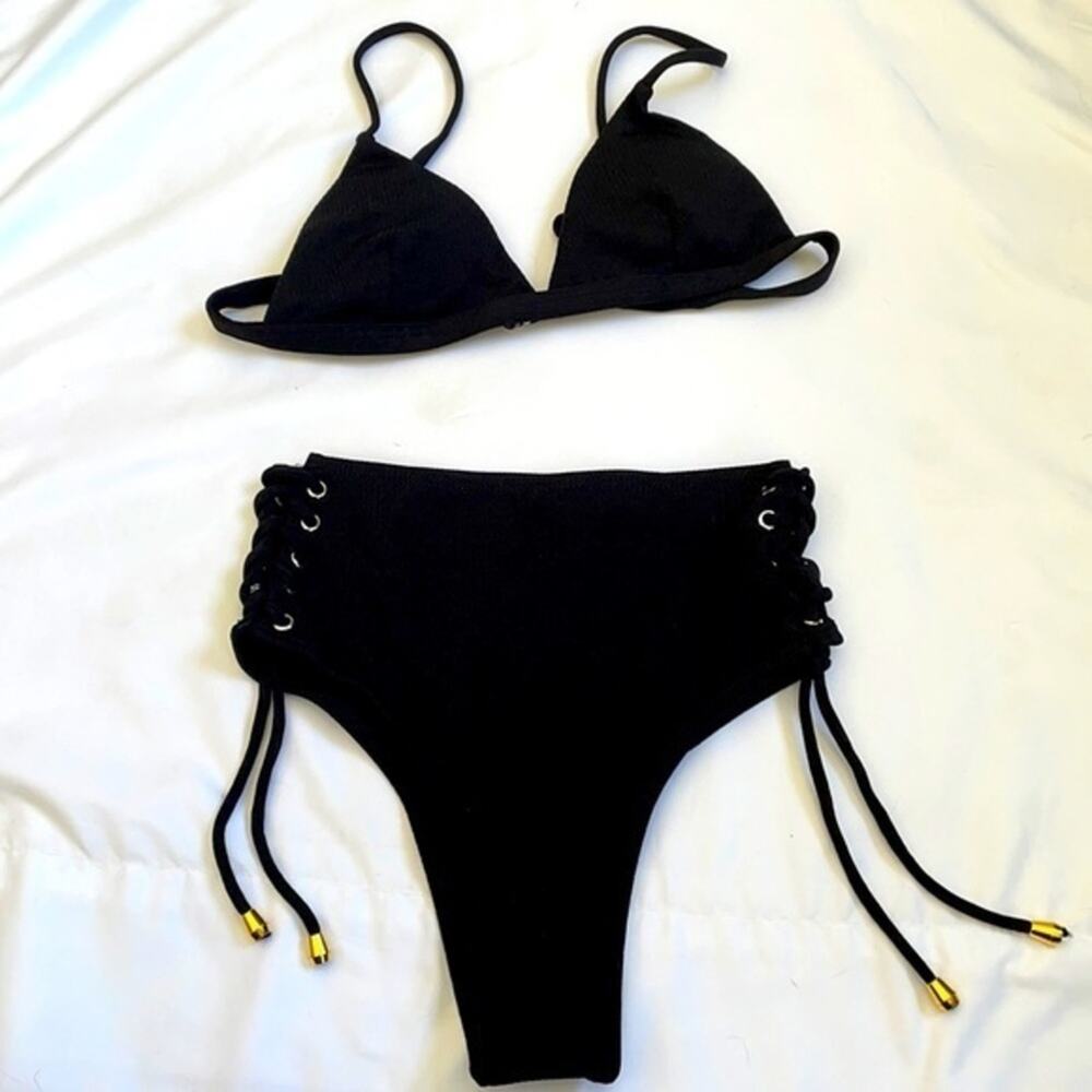 SHEIN bikini mixed metals tie side triangle top size small NWOT